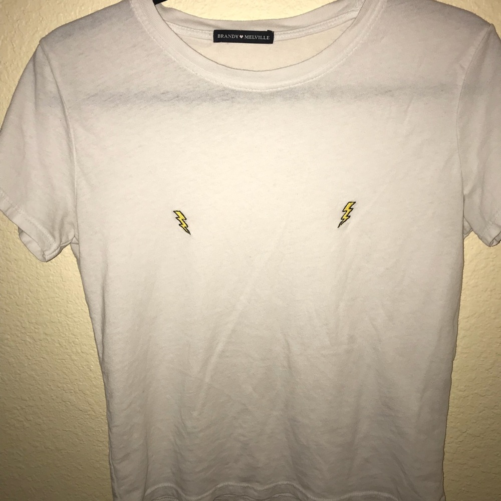 White Cropped Tee w/ Lightning Bolts